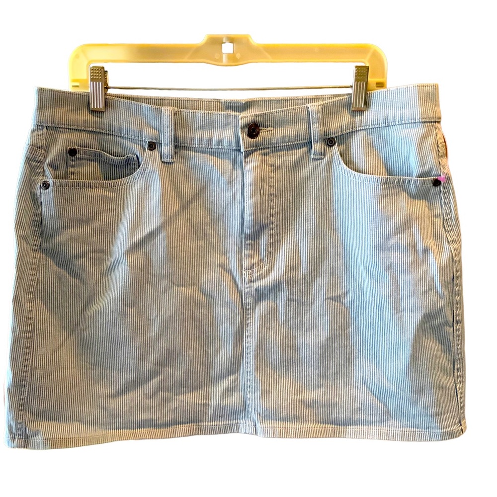 Two by Vince Camuto Denim Jeans Micro Mini Skirt Blue and White Pinstripe Large